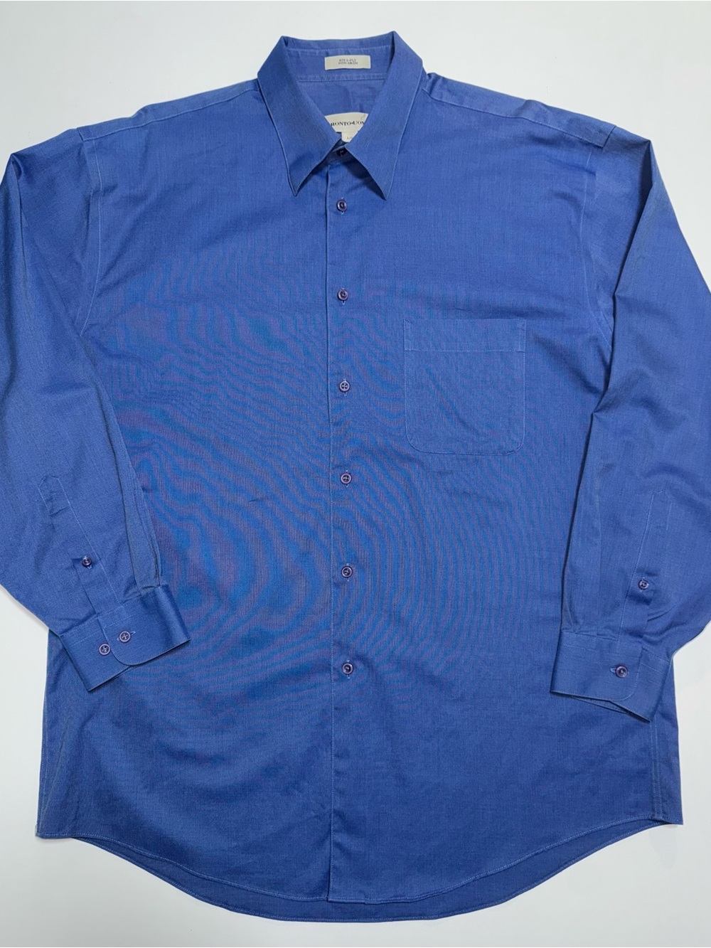 Pronto Uomo Blue Non-Iron 2-Ply Dress Shirt Classic Fit L 34/35 Pocket